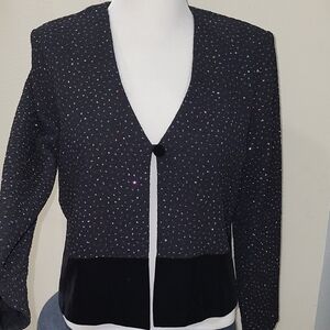 Vintage Jessica Howard Black Sparkle Blazer Sz 14 Fits M /L Sequin Dots Velvet